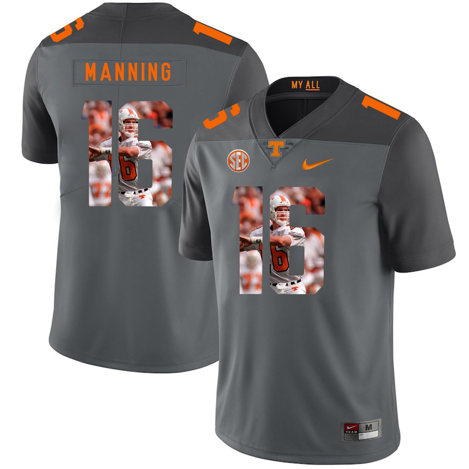 Men Tennessee Volunteers #16 Manning Grey Fashion Edition Customized NCAA Jerseys->customized ncaa jersey->Custom Jersey
